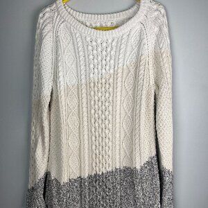 LL Bean Women's Signature Fisherman Sweater Tan cream black Size M
